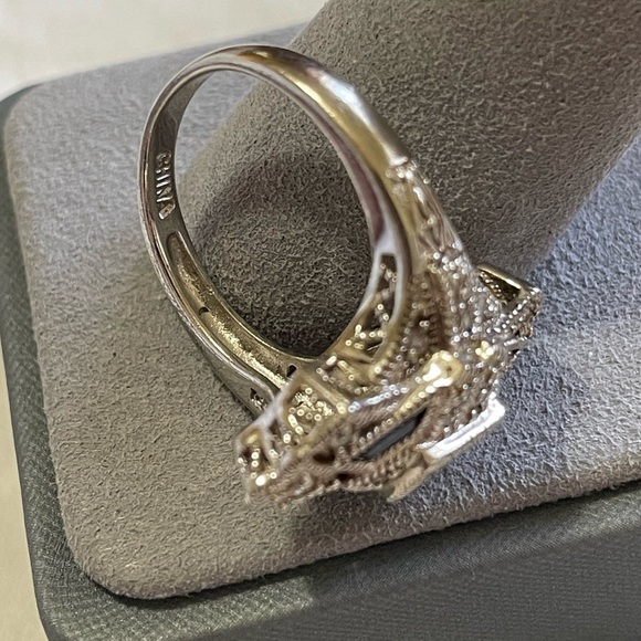 Ross Simons Art Deco 925 Sterling Silver Blue and Clear Cubic Zirconia 9.75 Ring - Picture 9 of 12